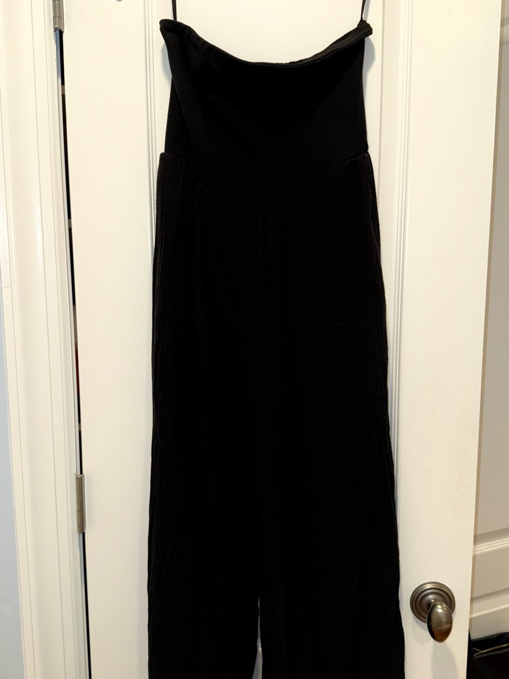 aerie Black Strapless Wide-Leg Jumpsuit